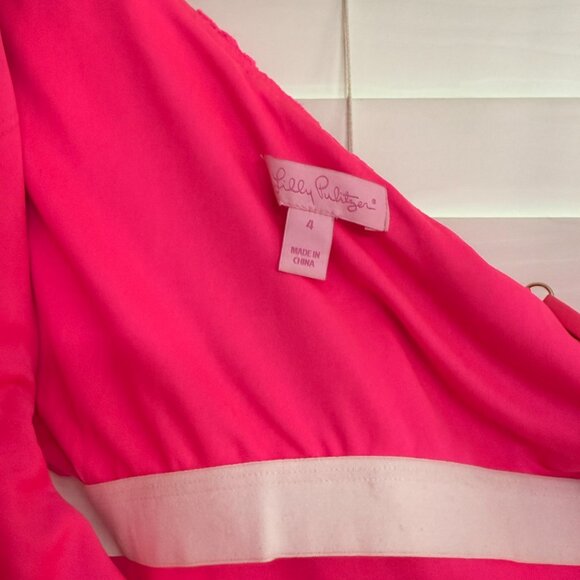 EUC Lilly Pulitzer Pink Callisto Ruffle One Shoulder Dress Size 4 - Picture 5 of 5